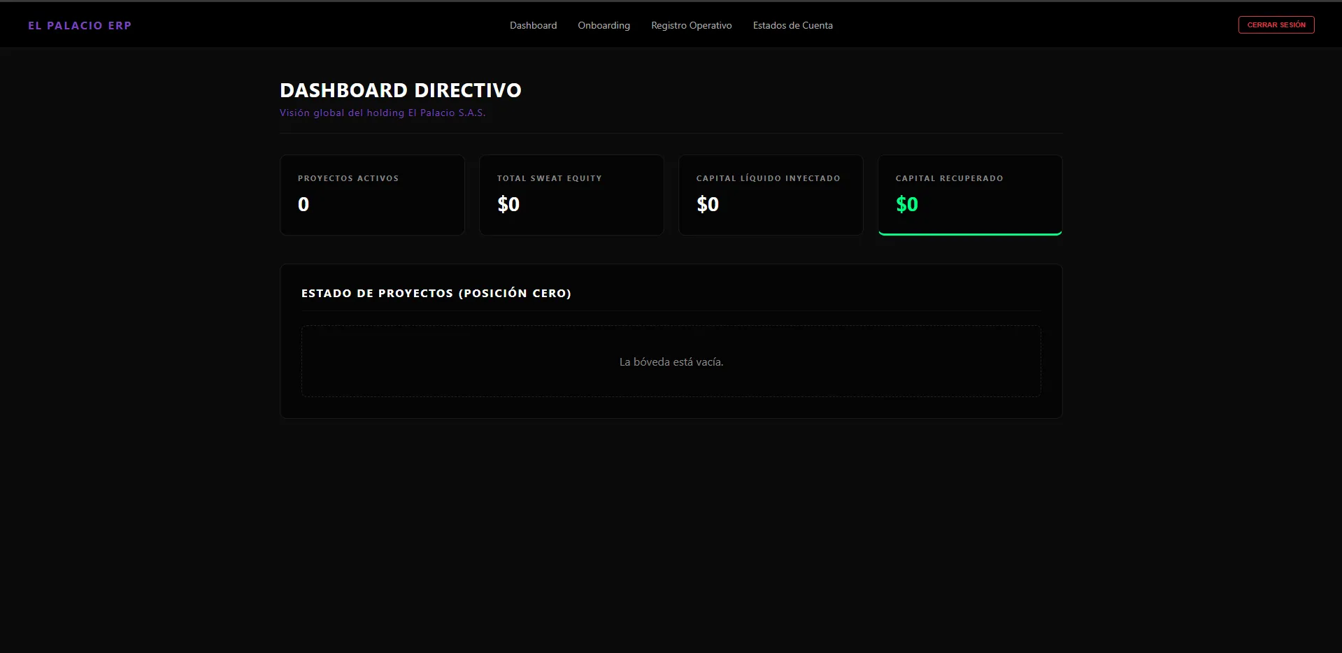 ERP analytics dashboard with financial tracking modules on a dark interface
